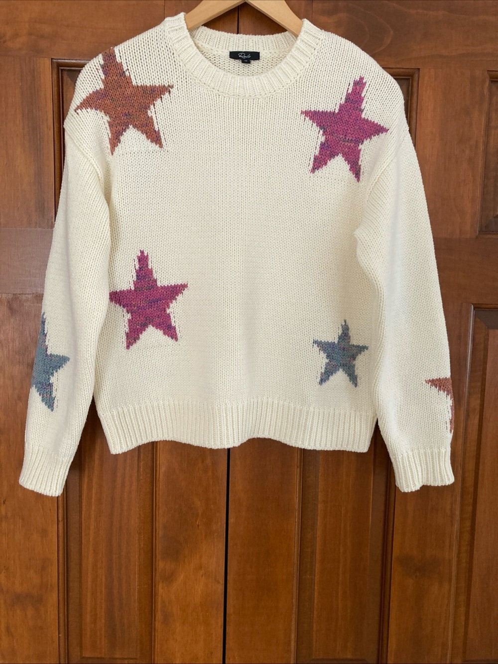 Rails Cream Star Intarsia Crewneck Sweater women’s size XS oversized fit